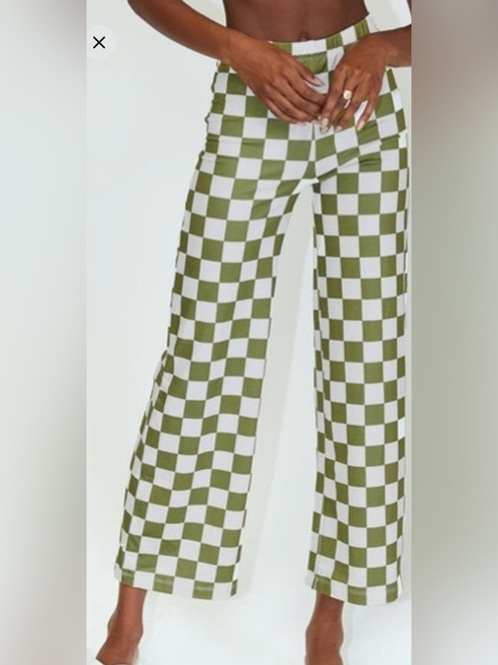 Princess Polly Latiana Green Checkerboard Flared Pants Size US 4